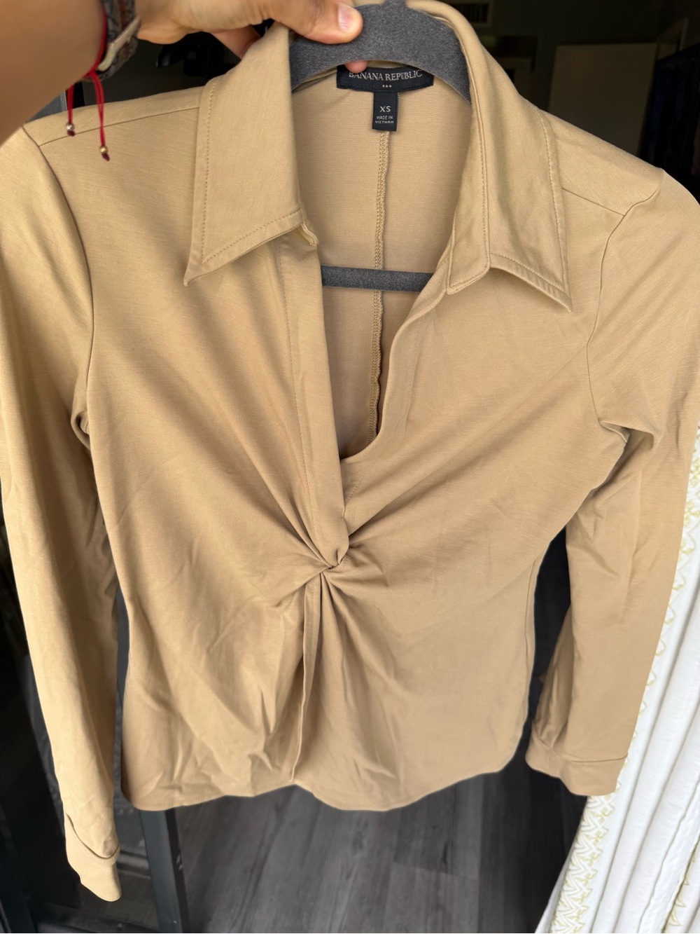 Banana Republic Women's Twist-Knot Long Sleeve Shirt in Tan